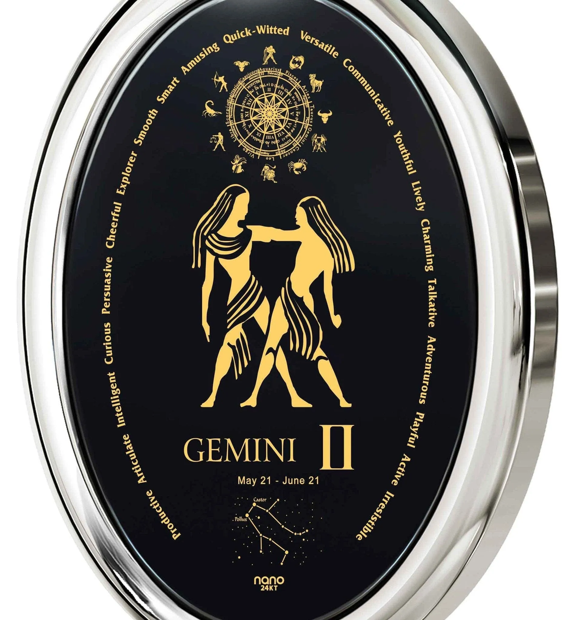 The World of Gemini, 925 Sterling Silver Necklace, Onyx