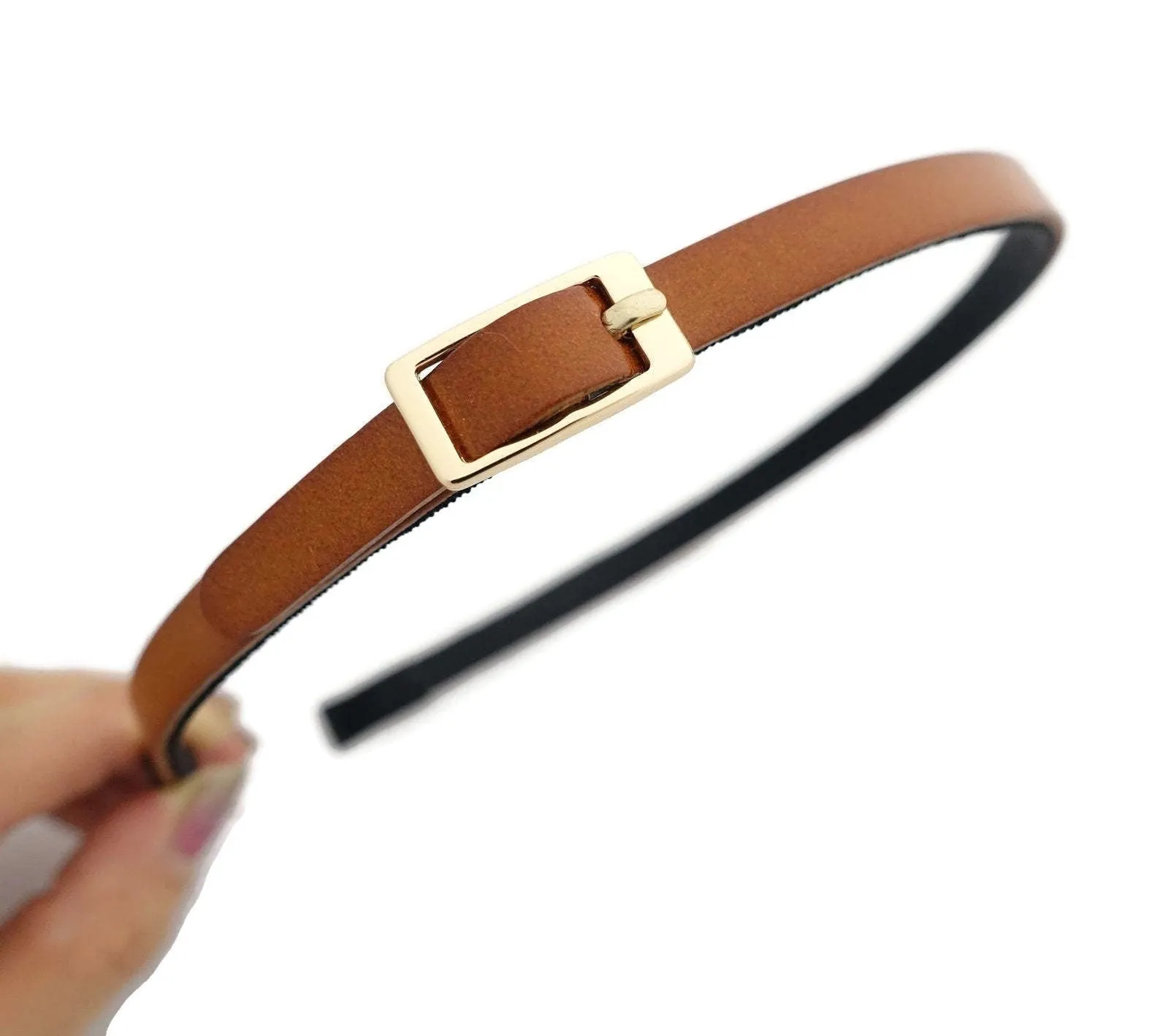 thin buckle leather headband simply style woman hairband