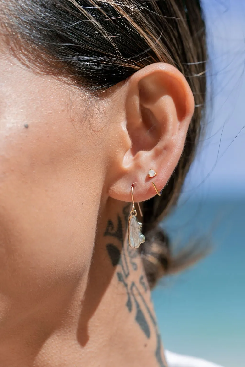 Tiny Open Rainbow Moonstone Hoop Earrings - Hokulani