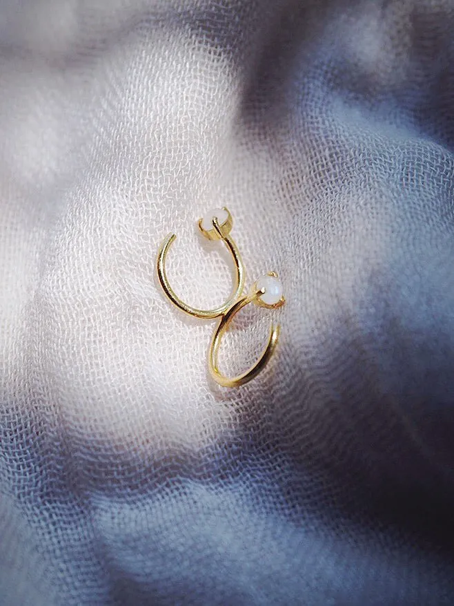 Tiny Open Rainbow Moonstone Hoop Earrings - Hokulani