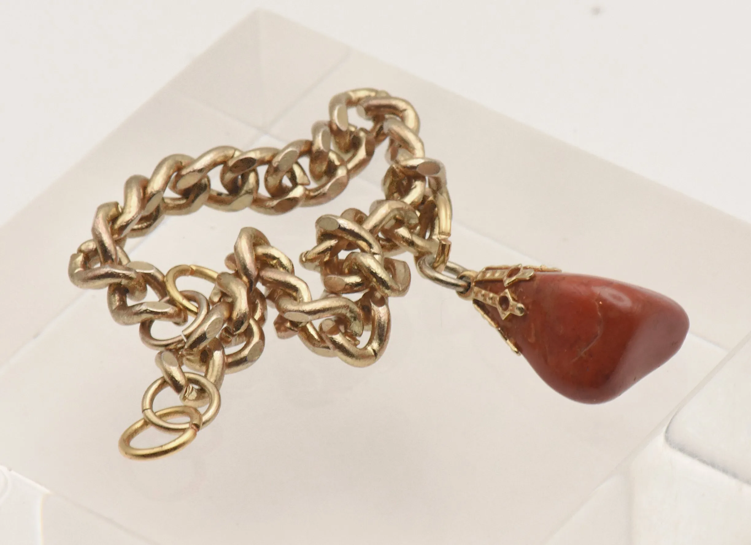 Tumbled Red Jasper Gold Tone Chain Bracelet - NO CLOSURE