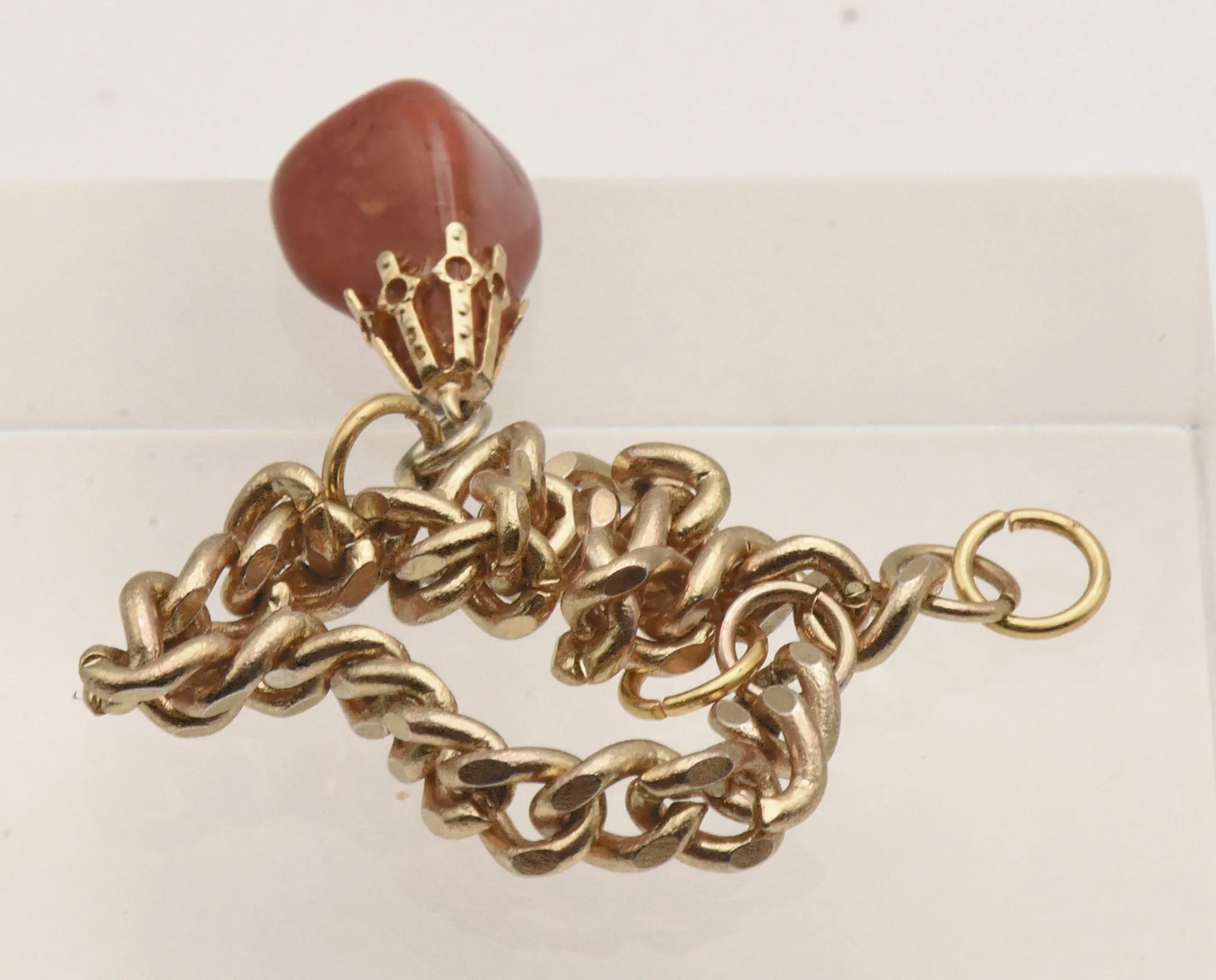 Tumbled Red Jasper Gold Tone Chain Bracelet - NO CLOSURE