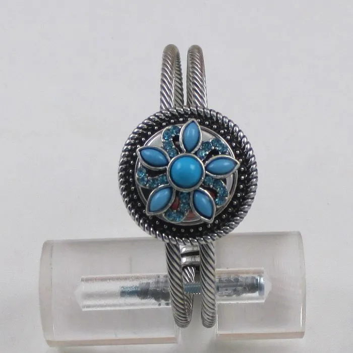 Turquoise Flower & Rhinestone Bangle Bracelet