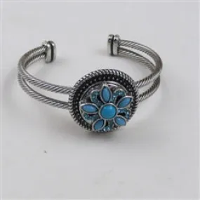 Turquoise Flower & Rhinestone Bangle Bracelet