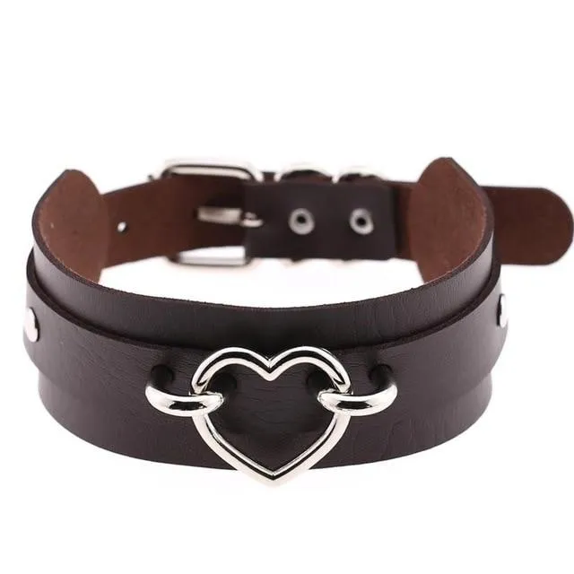 Vegan Leather Heart Collar