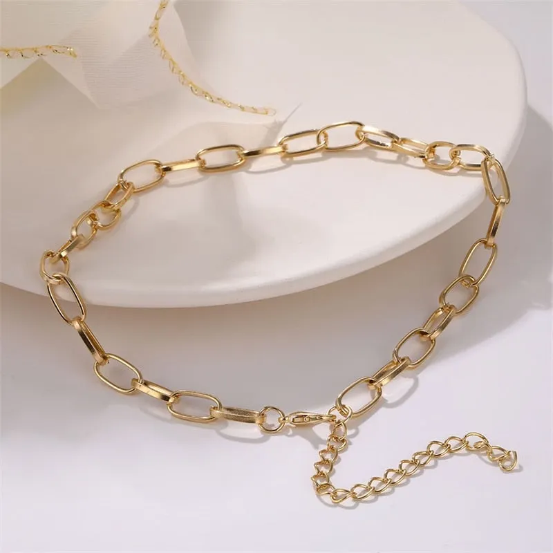 VenusFox Vienkim Punk Gold Color Choker Necklace Shell Necklaces Statement Big Miami Cuban Chunky Thick Chain Necklace Women Jewelry Gift