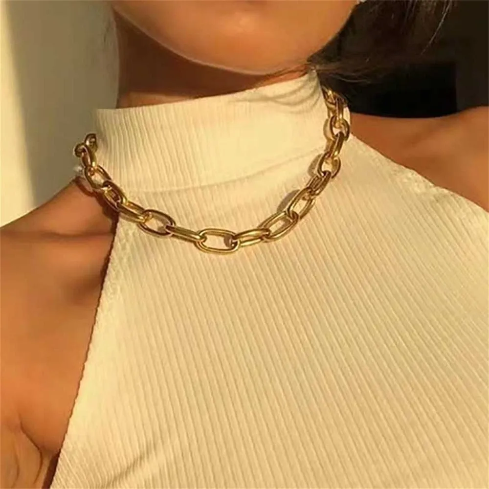 VenusFox Vienkim Punk Gold Color Choker Necklace Shell Necklaces Statement Big Miami Cuban Chunky Thick Chain Necklace Women Jewelry Gift