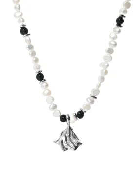 Victoria Onyx Pearls Necklace - Silver