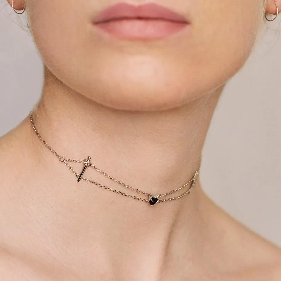 VINDICATE. Swords & Onyx Heart Choker - Gold