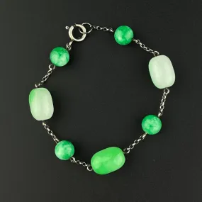 Vintage Silver Natural Jadeite Chain Bracelet