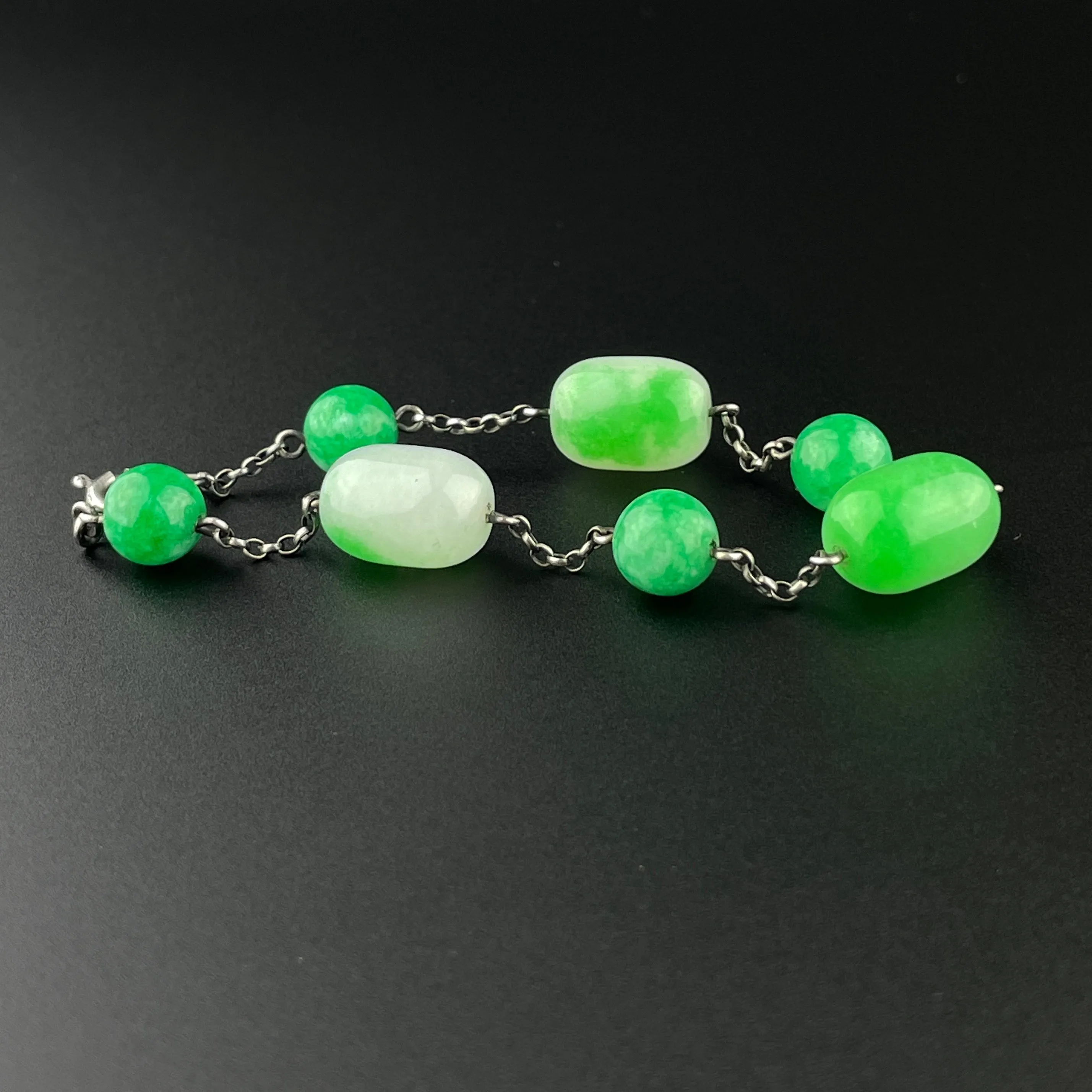 Vintage Silver Natural Jadeite Chain Bracelet