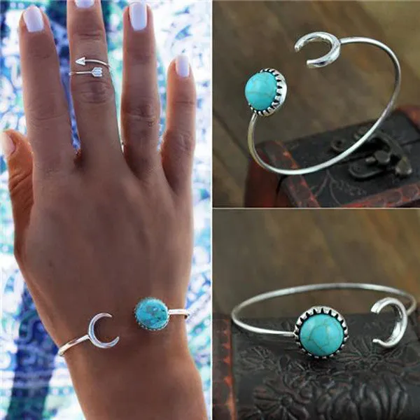 Vintage Silver Plated Turquoise Bangle Bracelet