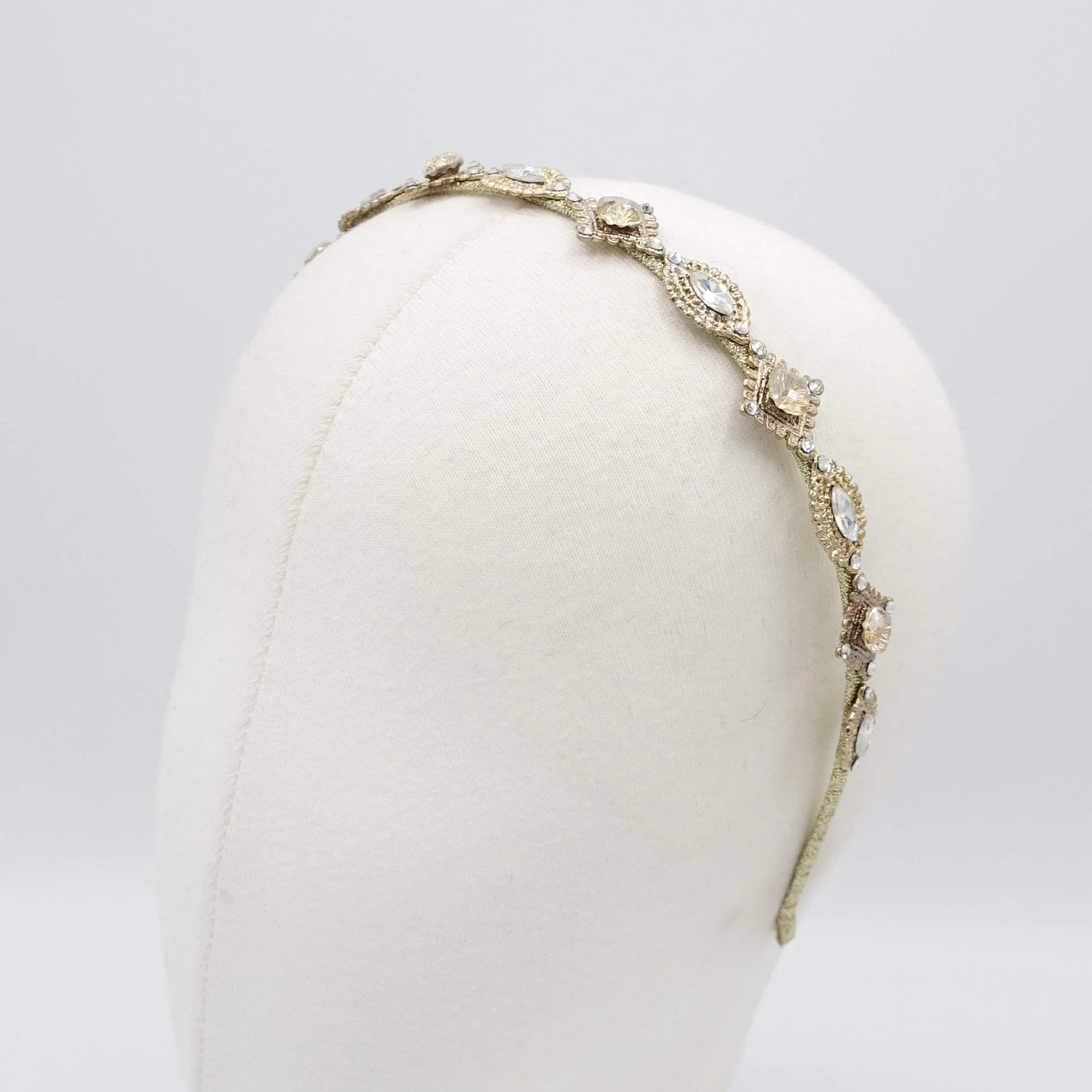 vintage thin headband rhinestone embellished metal hairband for women