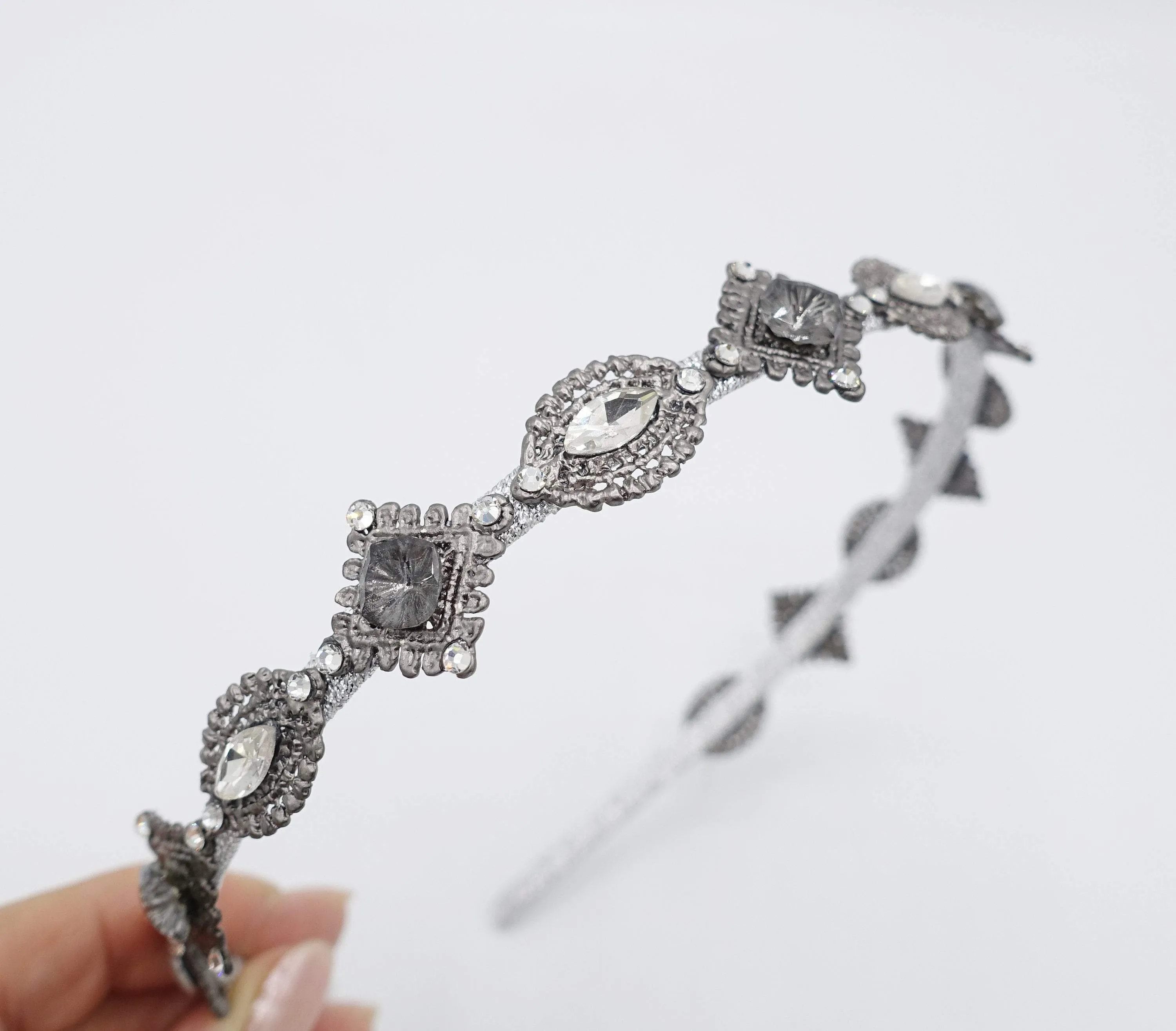 vintage thin headband rhinestone embellished metal hairband for women