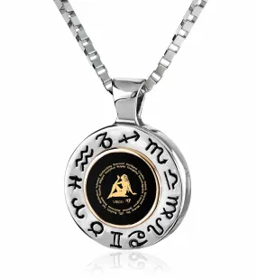 Virgo Sign, 925 Sterling Silver with 14K Gold Necklace, Onyx