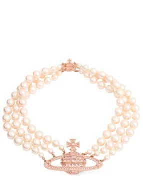 Vivienne Westwood   Three row faux pearl bas relief choker 