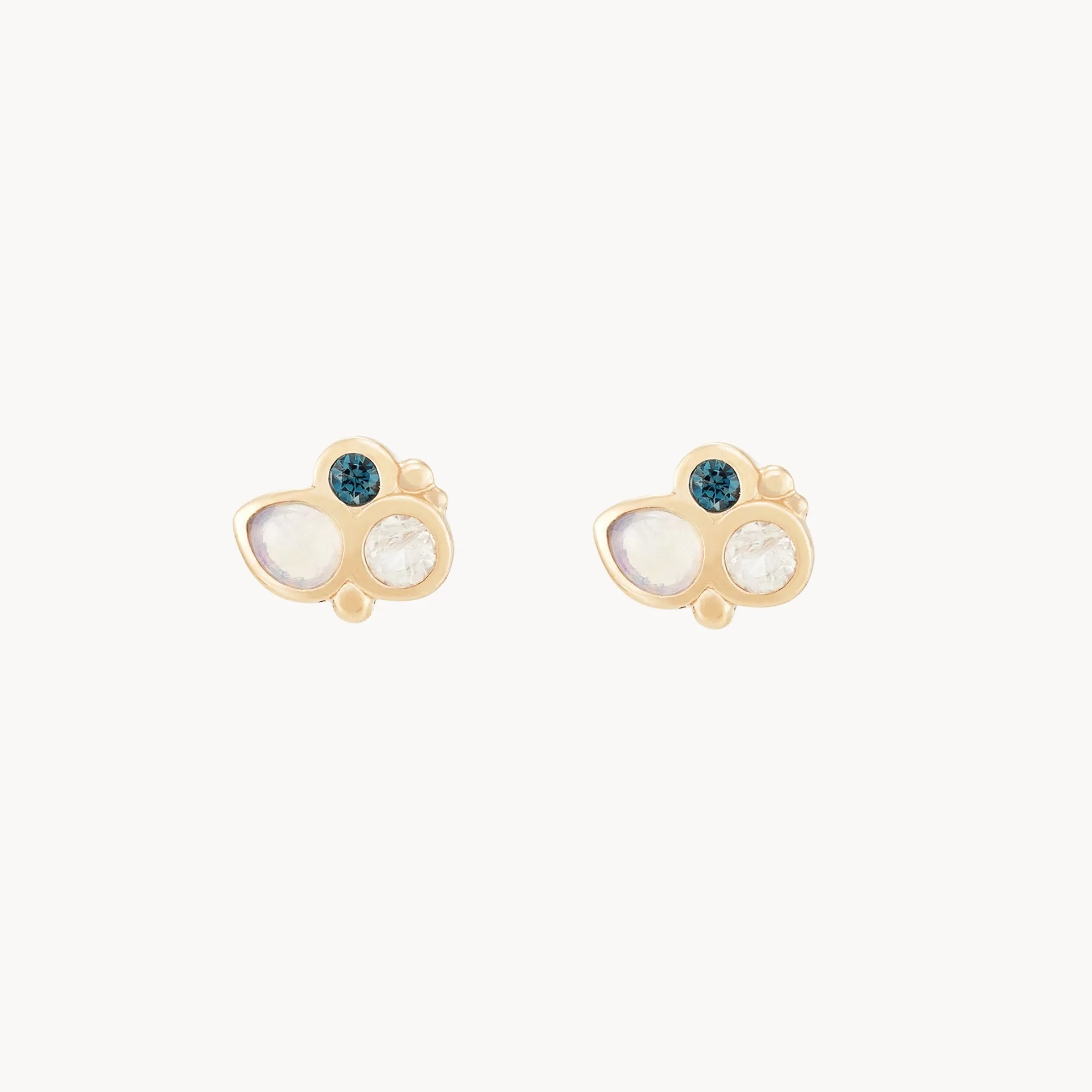 water  element stud earring - 14k yellow gold, natural gemstones