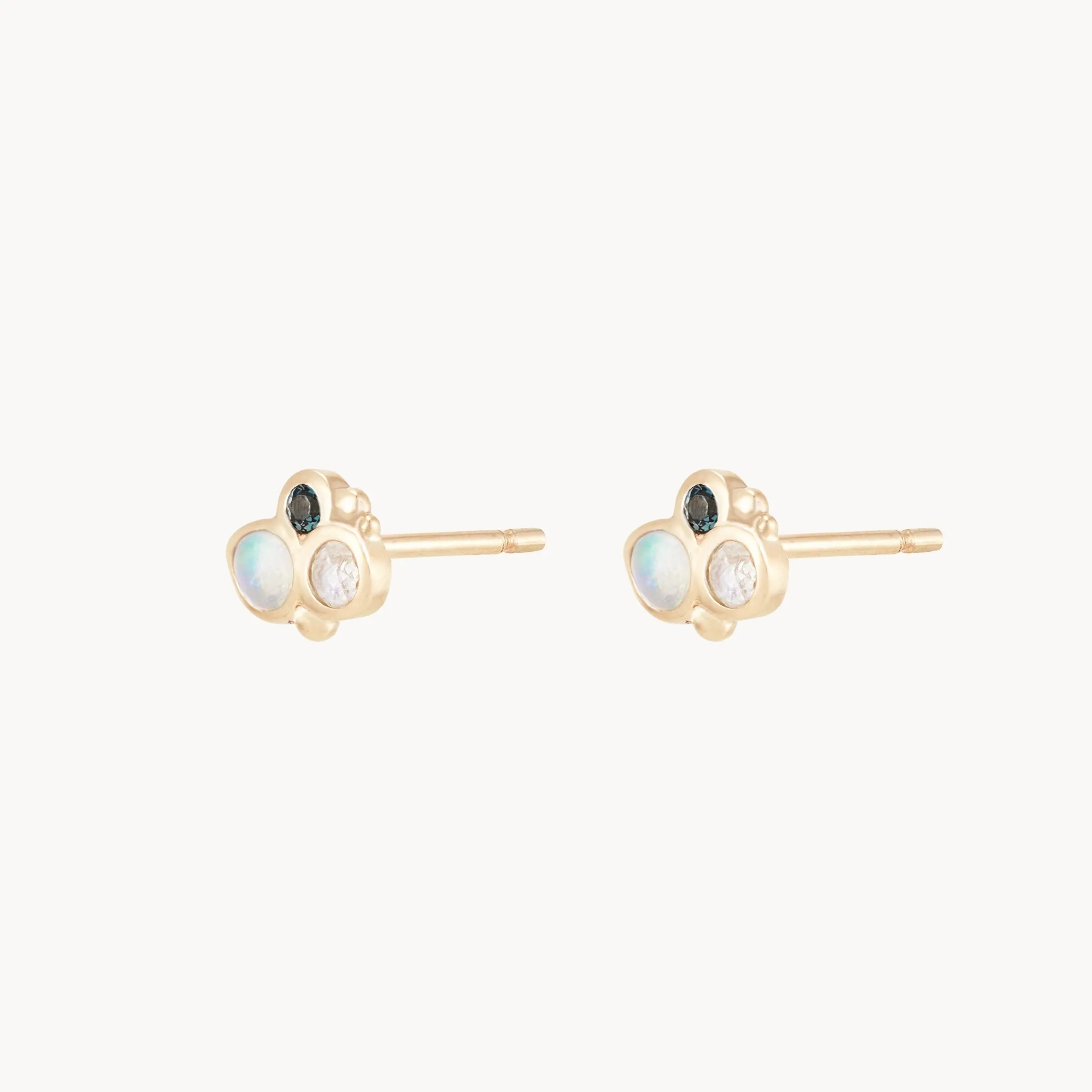 water  element stud earring - 14k yellow gold, natural gemstones