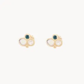 water  element stud earring - 14k yellow gold, natural gemstones