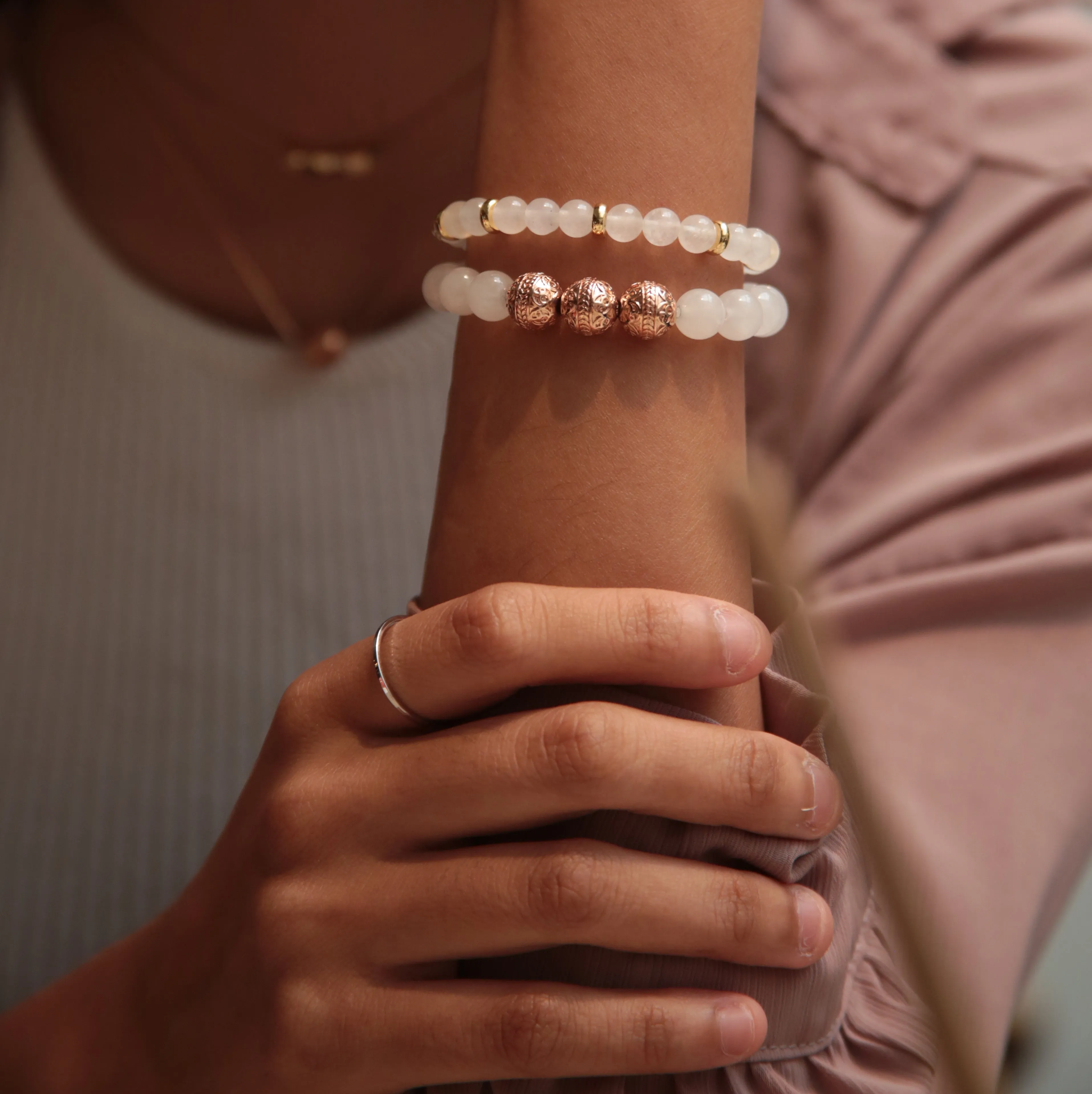 White Jade Rose Gold Bracelet with White Jade Bracelet