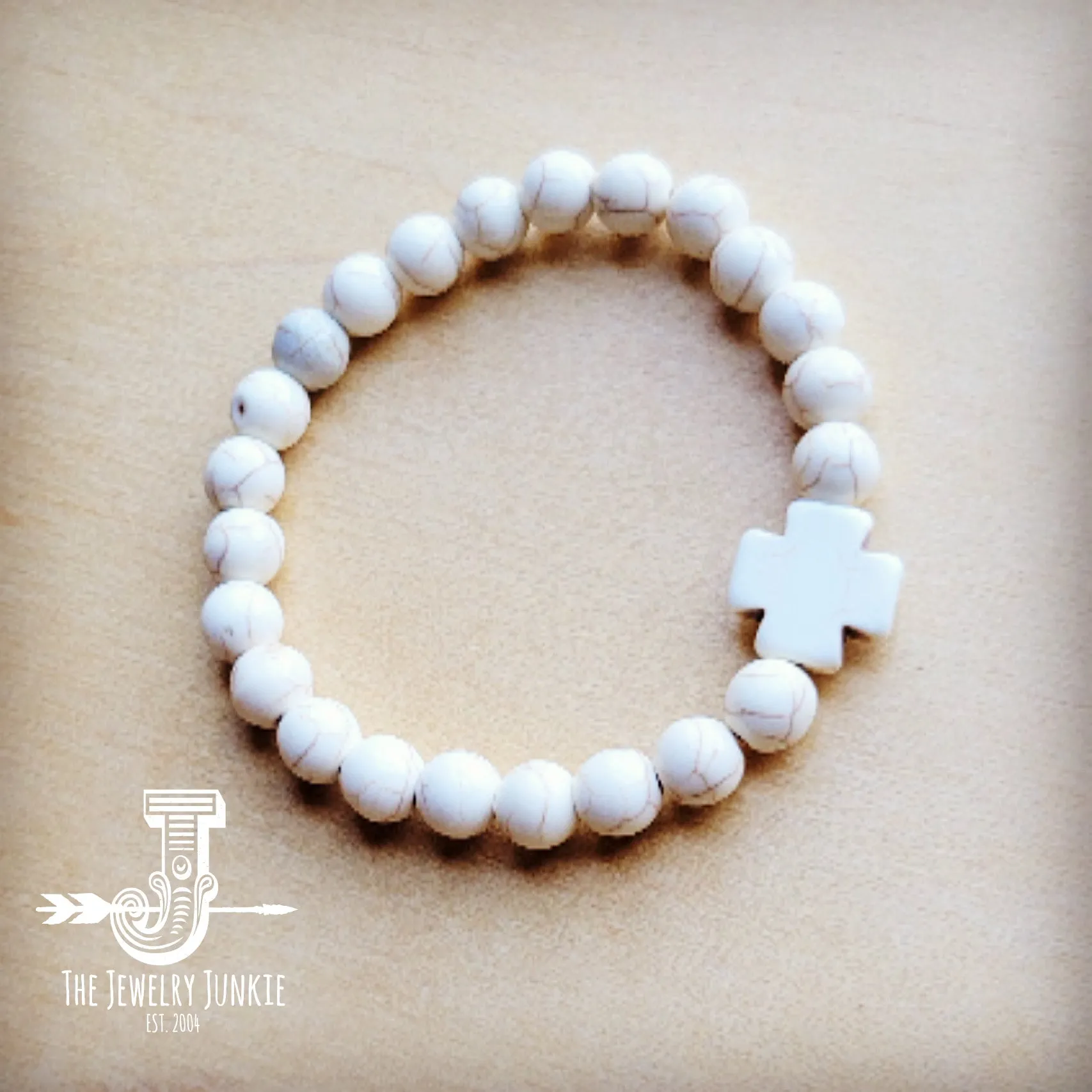 White Turquoise Beaded Cross Bracelet 809t