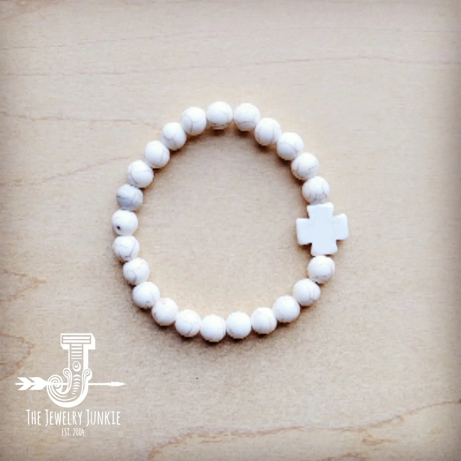 White Turquoise Beaded Cross Bracelet 809t