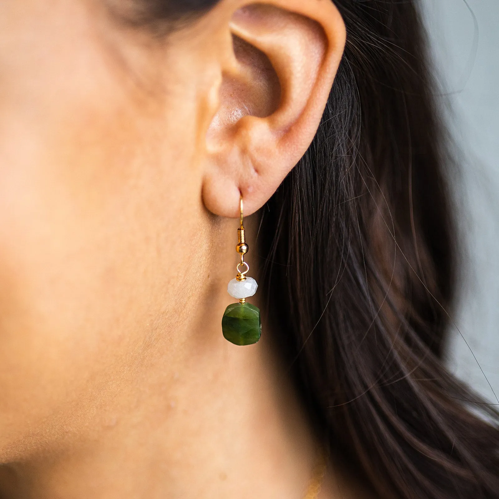 Wire Wrapped Earrings - Jade and Moonstone