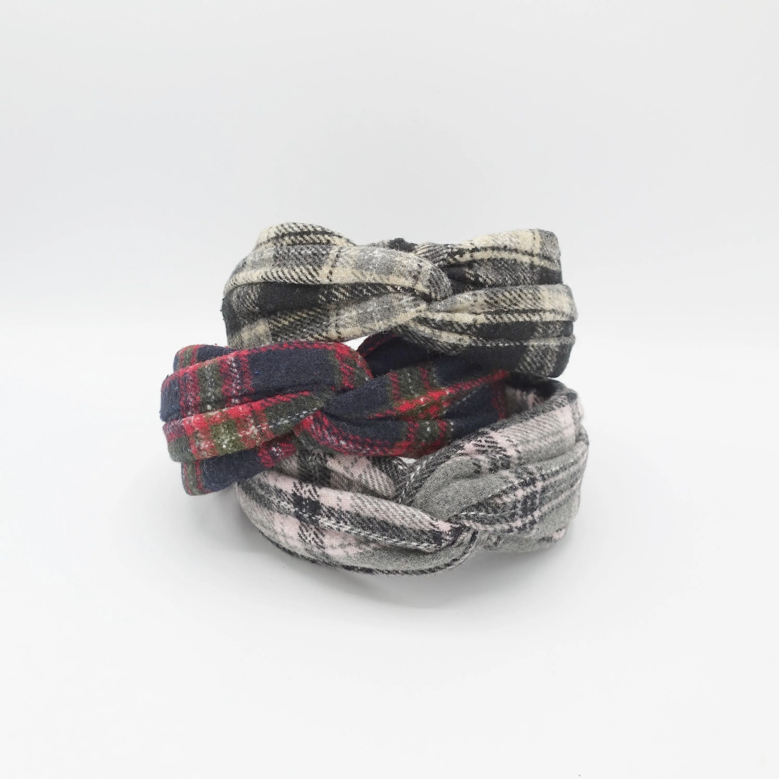 woolen plaid headband cross twist hairband Winter hair accessory for women