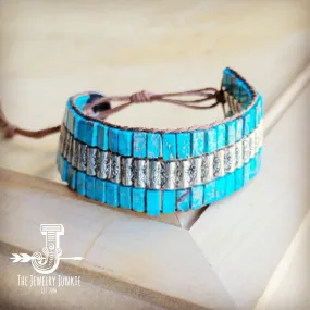 Woven Regalite Stacked Stone Bracelet in Turquoise & Silver 809p